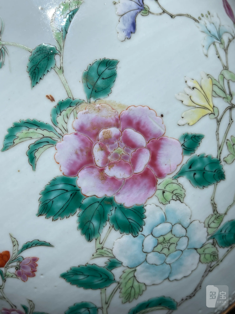 清晚期 粉彩花卉纹卷缸 - 图8